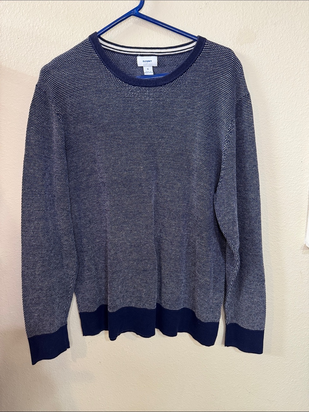 GAP Women's Navy and White Marled Crewneck Sweater